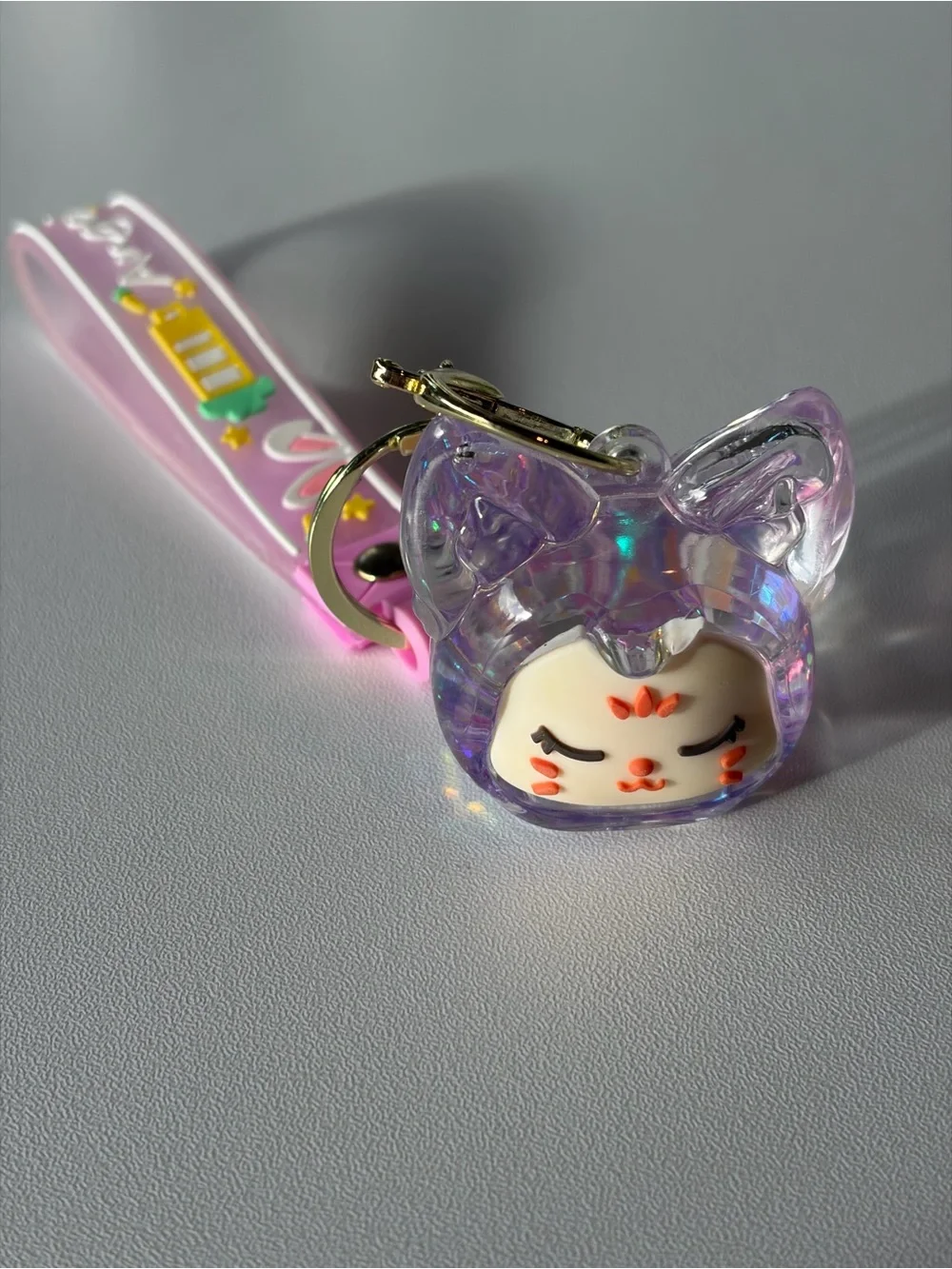Kawaii Wristlet Keychain with Charm, Cute Glitter Floating Cat Liquid Shaker Key